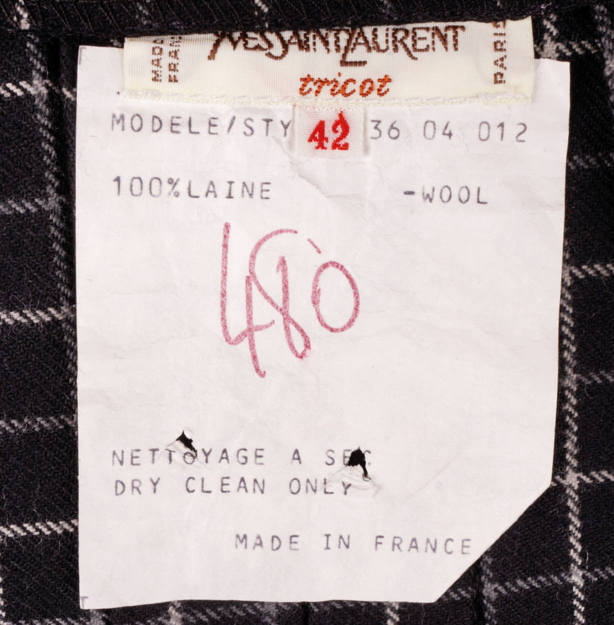 Vintage Yves Saint Laurent Paris Wool Kilt Style Wrap Skirt Black w Check Size S - Poppy's Vintage Clothing