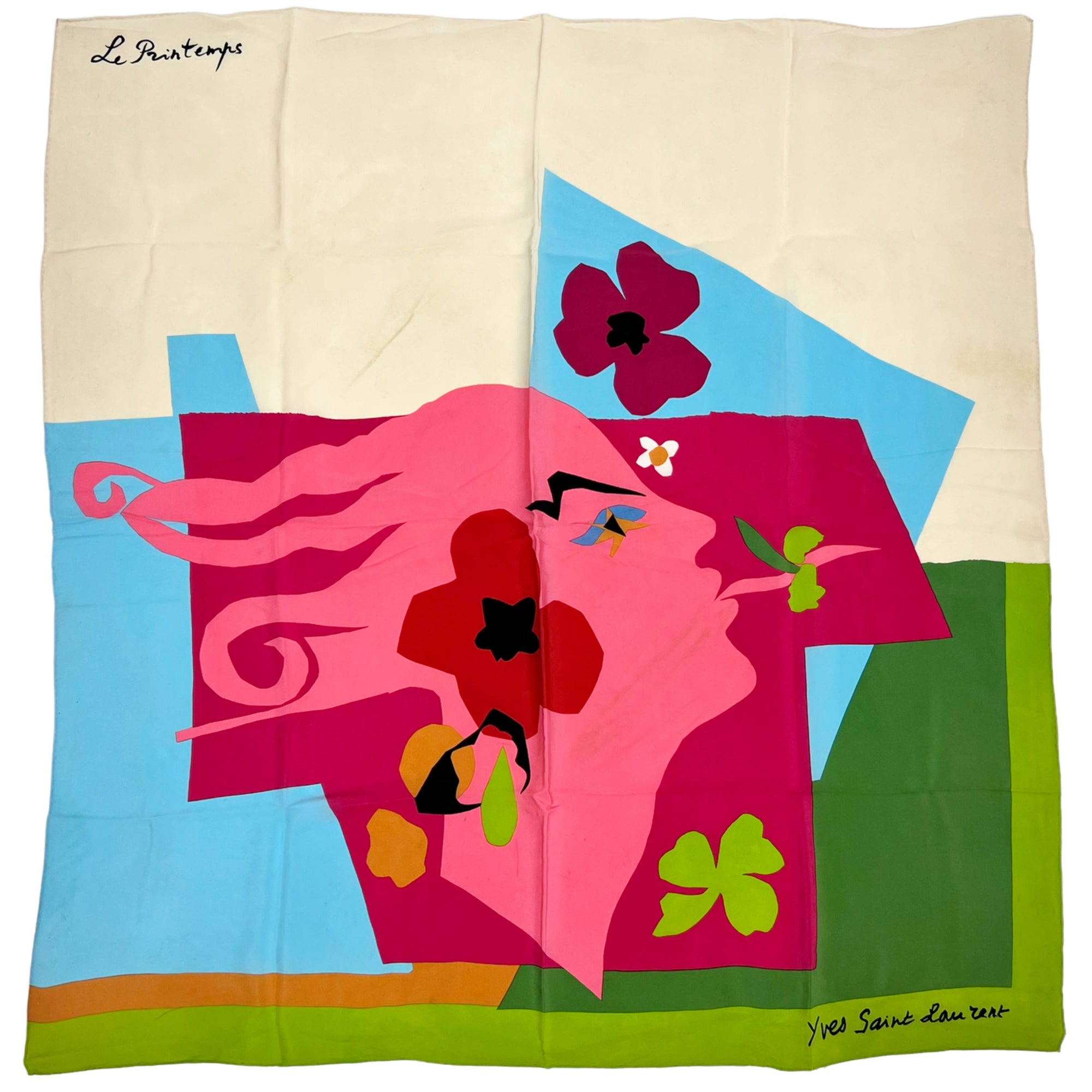80s Vintage Yves Saint Laurent Silk Scarf Le Printemps 1983