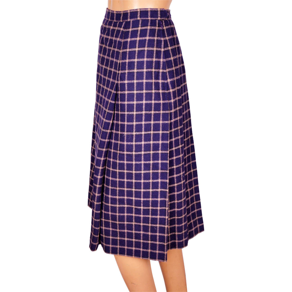 Vintage Yves Saint Laurent Rive Gauche Paris Wool Skirt Purple w Yellow Check XS - Poppy's Vintage Clothing