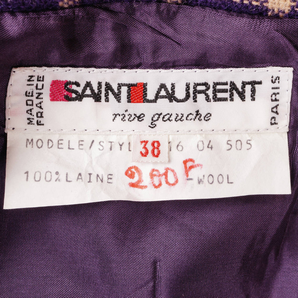 Vintage Yves Saint Laurent Rive Gauche Paris Wool Skirt Purple w Yellow Check XS - Poppy's Vintage Clothing