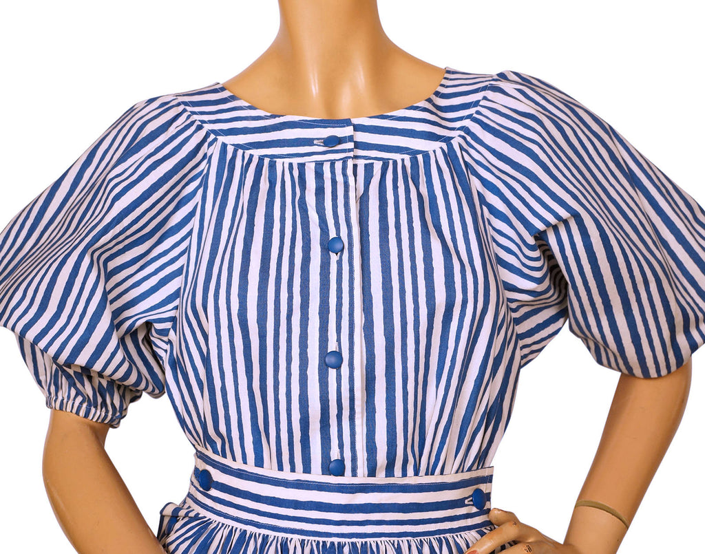 Vintage 1980s Yves St Laurent Striped Blouse Skirt 2 piece Set France Size S 34 - Poppy's Vintage Clothing