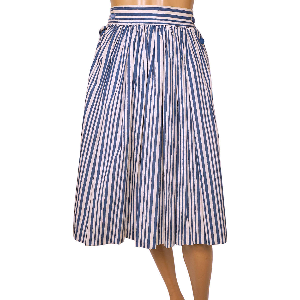 Vintage 1980s Yves St Laurent Striped Blouse Skirt 2 piece Set France Size S 34 - Poppy's Vintage Clothing