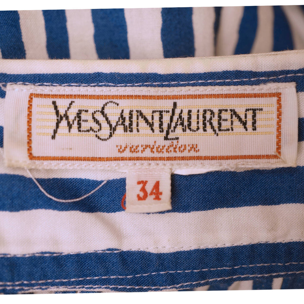 Vintage 1980s Yves St Laurent Striped Blouse Skirt 2 piece Set France Size S 34 - Poppy's Vintage Clothing