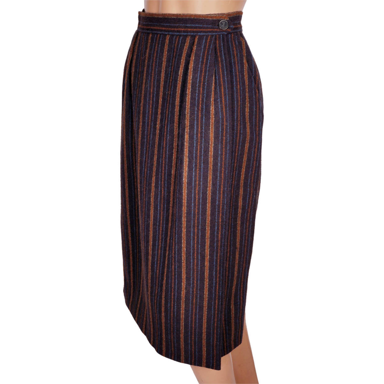 Vintage Yves Saint Laurent Striped Wool Wrap Skirt 1970s Made in France Size S - Poppy's Vintage Clothing