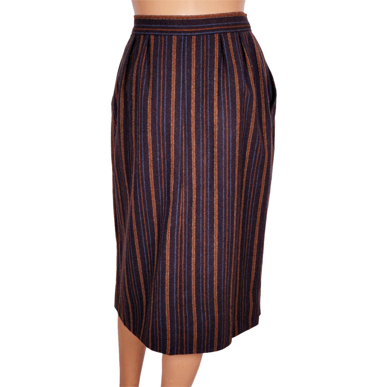 Vintage Yves Saint Laurent Striped Wool Wrap Skirt 1970s Made in France Size S - Poppy's Vintage Clothing