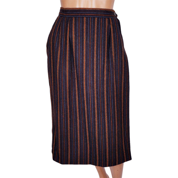 Vintage Yves Saint Laurent Striped Wool Wrap Skirt 1970s Made in France Size S - Poppy's Vintage Clothing