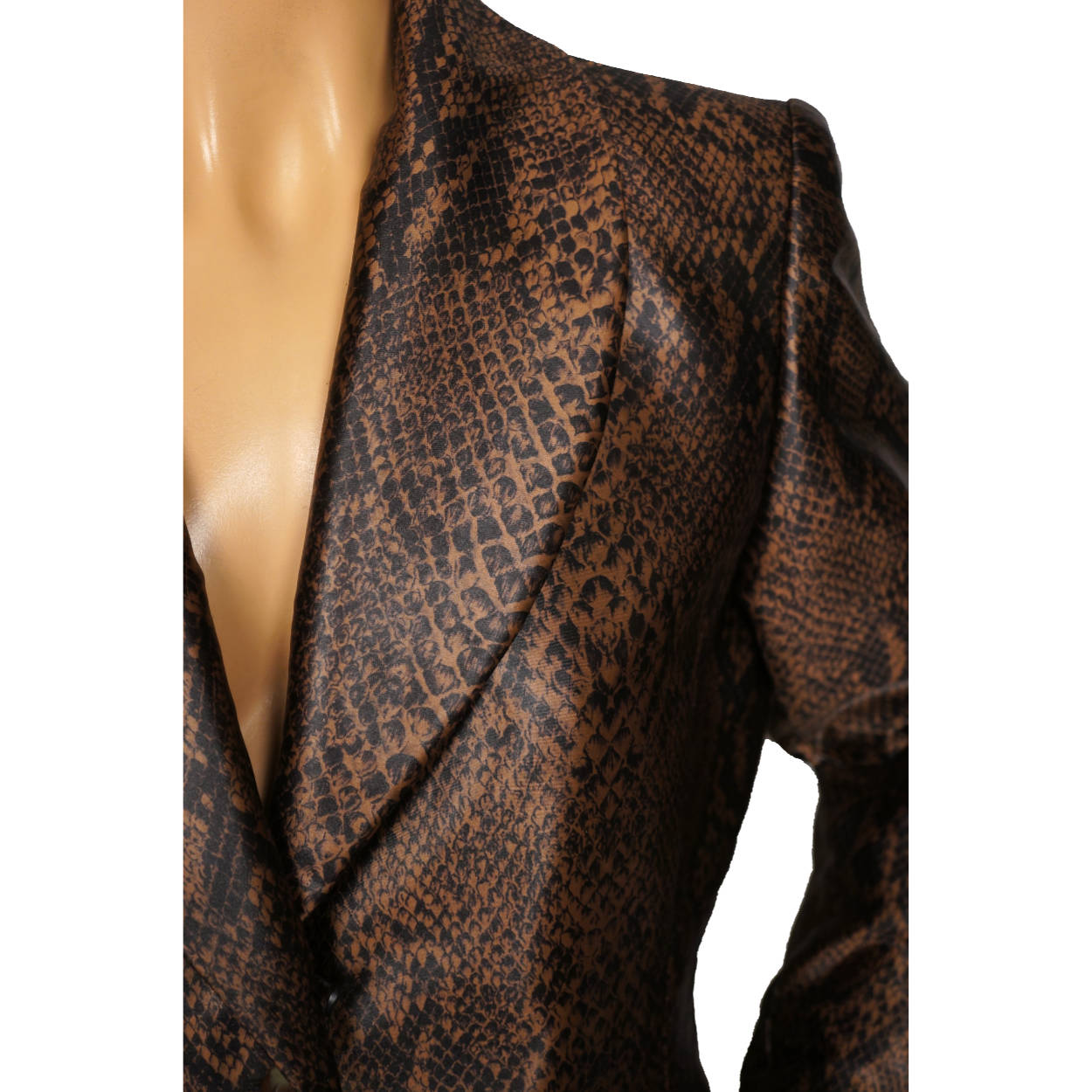 Vintage 1980s Yves St Laurent Suit Jacket Brown Snakeskin Pattern Ladies M 40 - Poppy's Vintage Clothing