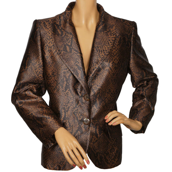 Vintage 1980s Yves St Laurent Suit Jacket Brown Snakeskin Pattern Ladies M  40
