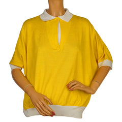 Vintage 1980s Yves Saint Laurent Top Yellow Polo Style Ladies Size L 44 - Poppy's Vintage Clothing