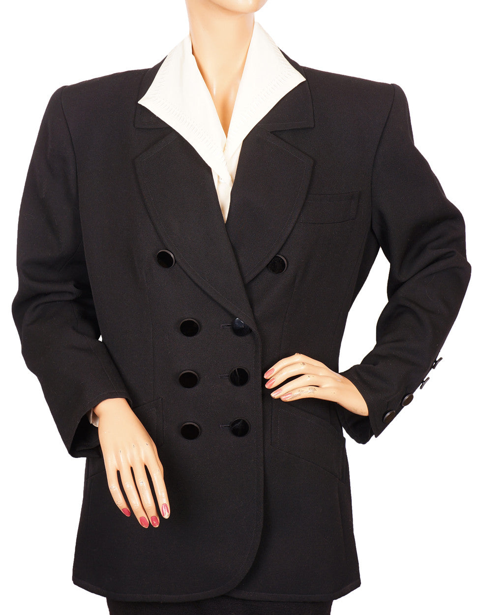1990s Yves Saint Laurent Jacket Black Wool Gabardine M - Poppy's Vintage Clothing