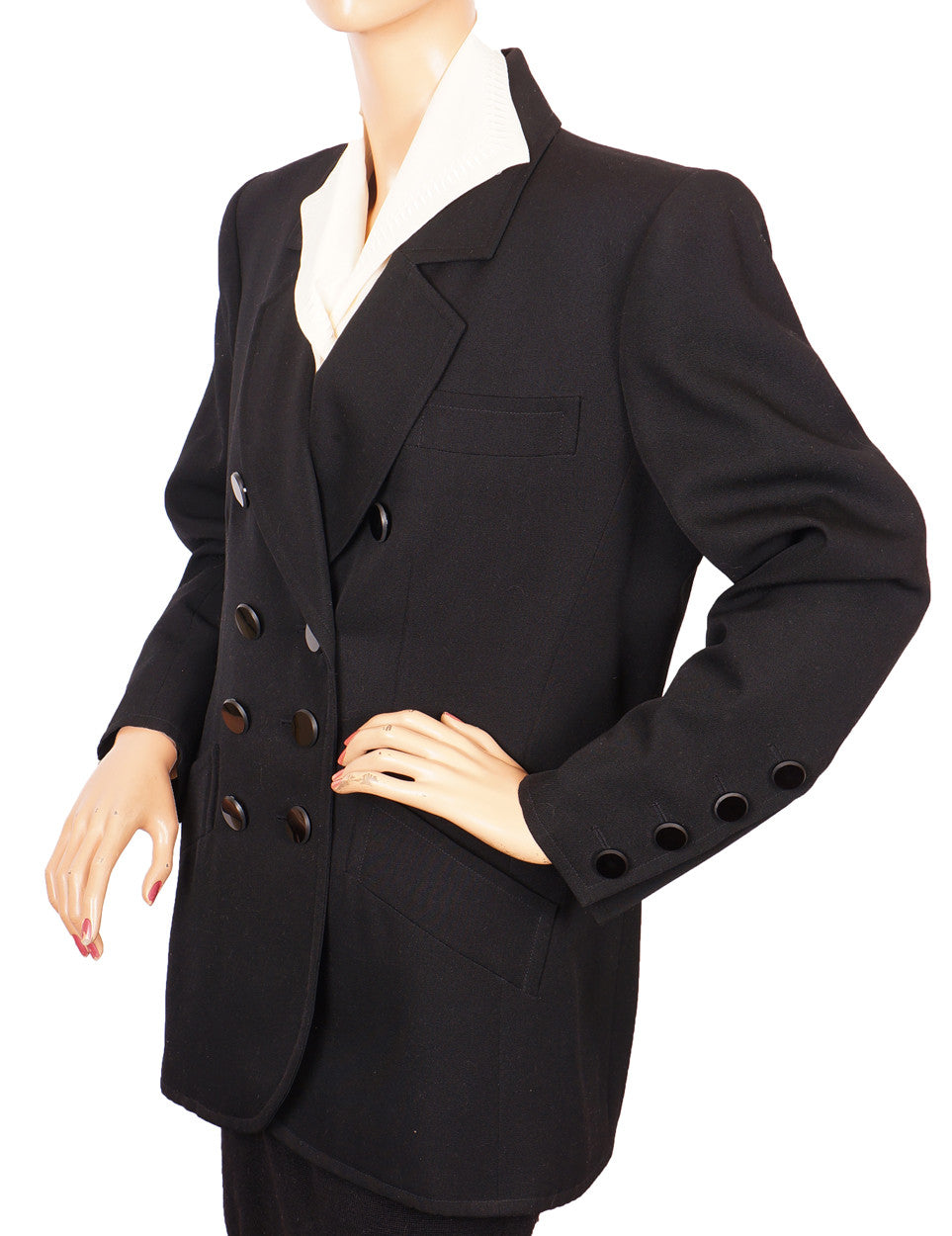 1990s Yves Saint Laurent Jacket Black Wool Gabardine M - Poppy's Vintage Clothing