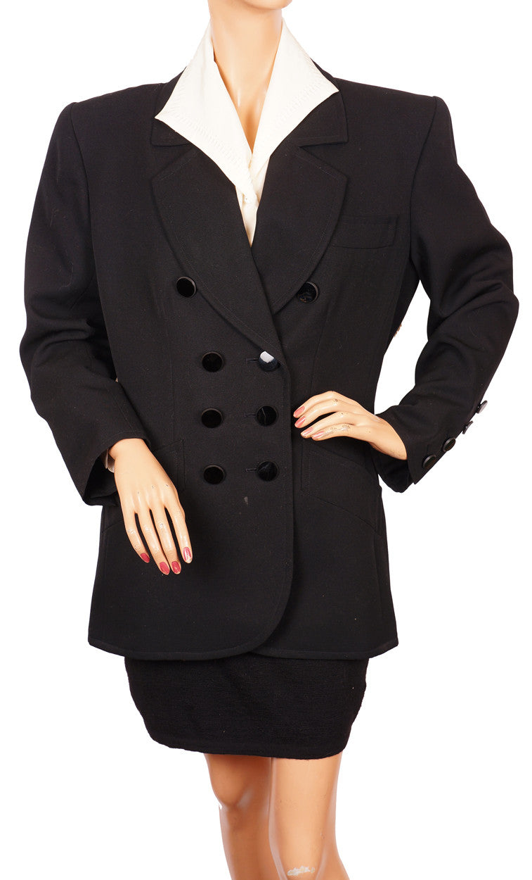 1990s Yves Saint Laurent Jacket Black Wool Gabardine M - Poppy's Vintage Clothing