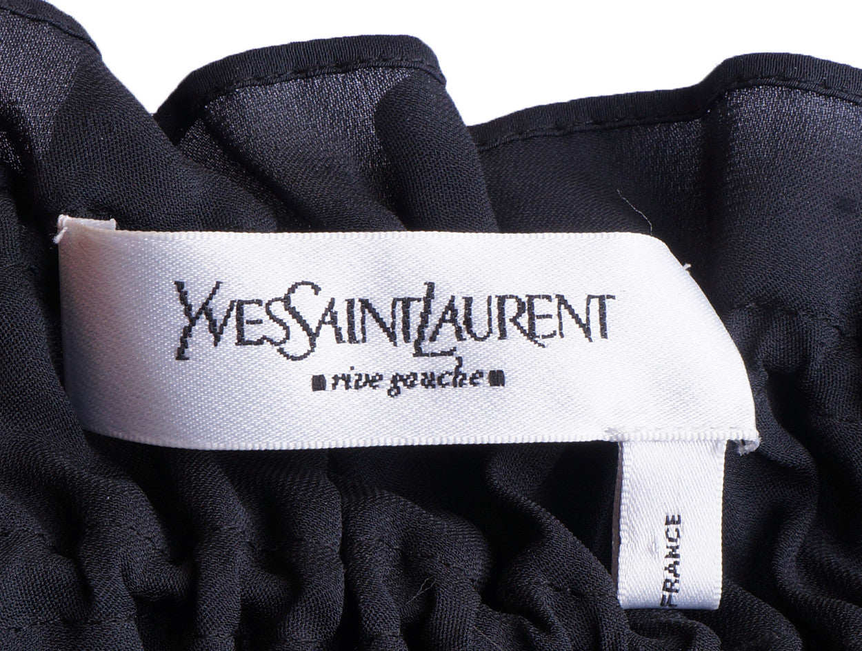 Yves Saint Laurent Two Piece Ensemble Blouse & Skirt Black Silk Size M - Poppy's Vintage Clothing