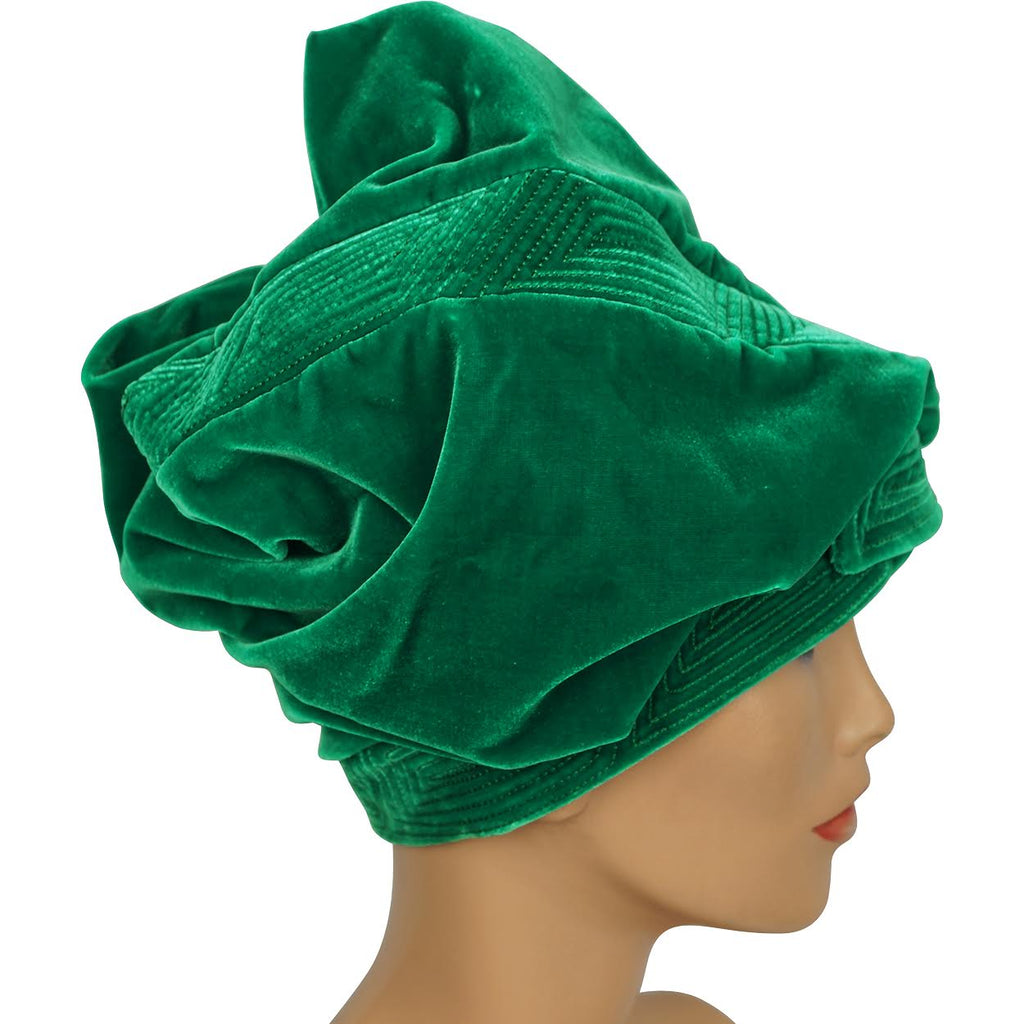 Vintage 1960s Green Velvet Turban Hat by Yvette Brillon - Poppy's Vintage Clothing