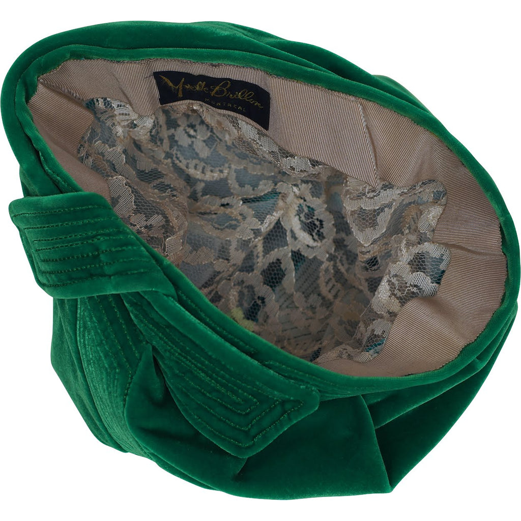 Vintage 1960s Green Velvet Turban Hat by Yvette Brillon - Poppy's Vintage Clothing