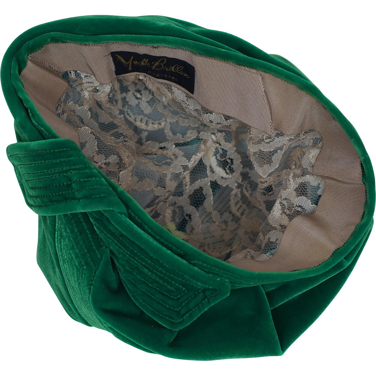 Vintage 1960s Green Velvet Turban Hat by Yvette Brillon - Poppy's Vintage Clothing