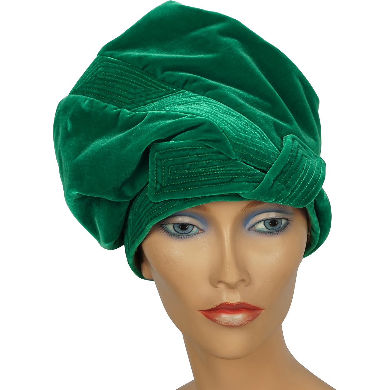 Vintage 1960s Green Velvet Turban Hat by Yvette Brillon - Poppy's Vintage Clothing