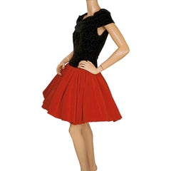 Vintage Yvette of Knightsbridge Crinoline Dress Black and Red Velvet Size S M - Poppy's Vintage Clothing