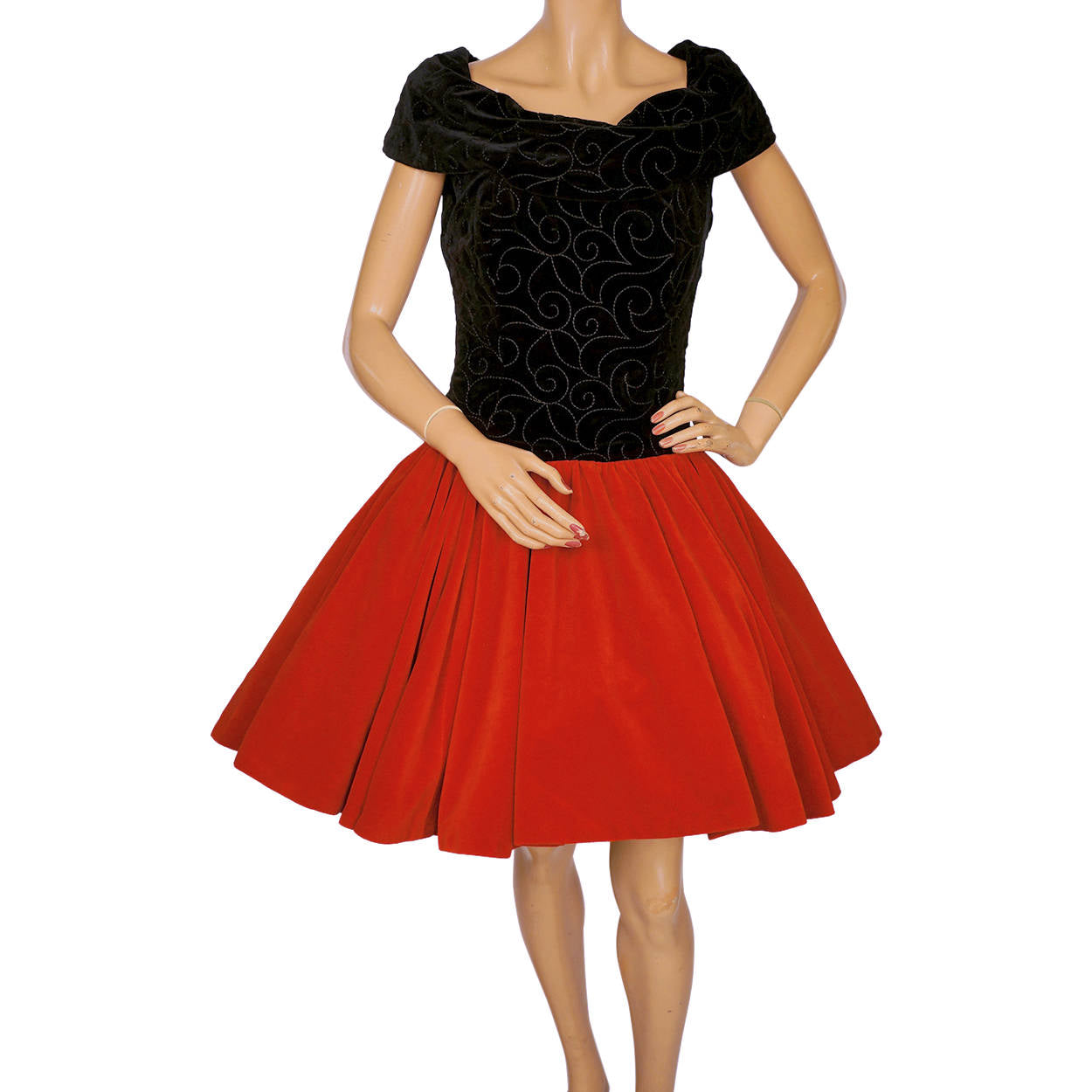 Vintage Yvette of Knightsbridge Crinoline Dress Black and Red Velvet Size S M - Poppy's Vintage Clothing