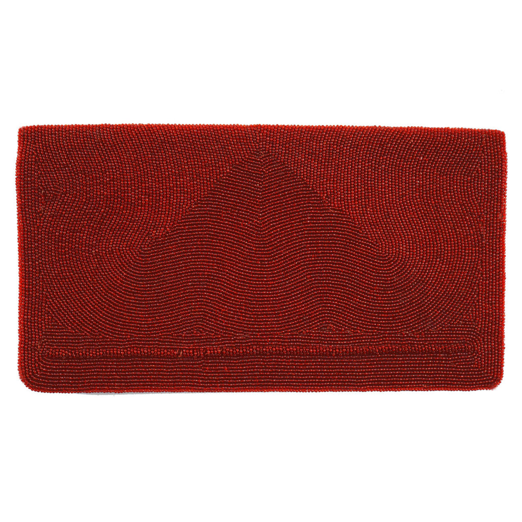Vintage Evening Clutch Opera Purse Red Beaded Satin Zingraff Paris - Poppy's Vintage Clothing