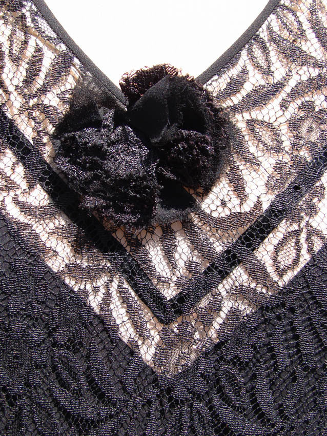 Vintage 1930s Black Lace and Chiffon Dress - Art Deco Styling - Poppy's Vintage Clothing