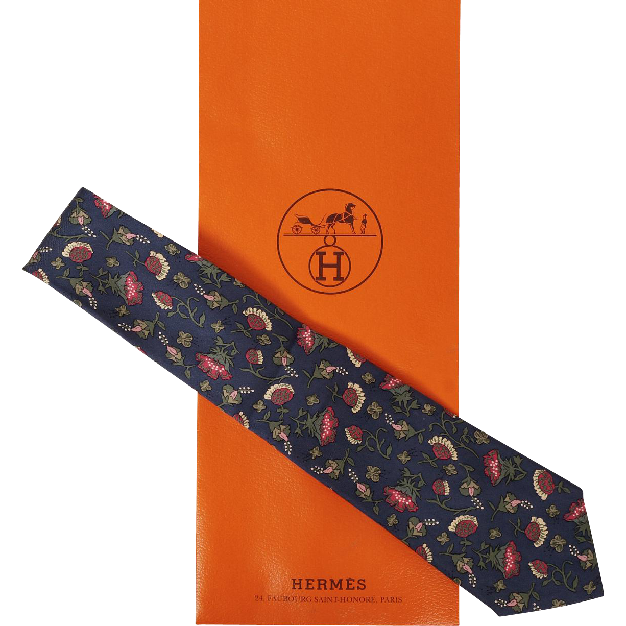 Vintage Hermes Tie - Silk Twill - Floral Pattern - 7229 - Mens Necktie - Made in France - Poppy's Vintage Clothing
