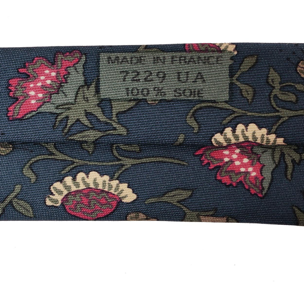 Vintage Hermes Tie - Silk Twill - Floral Pattern - 7229 - Mens Necktie - Made in France - Poppy's Vintage Clothing