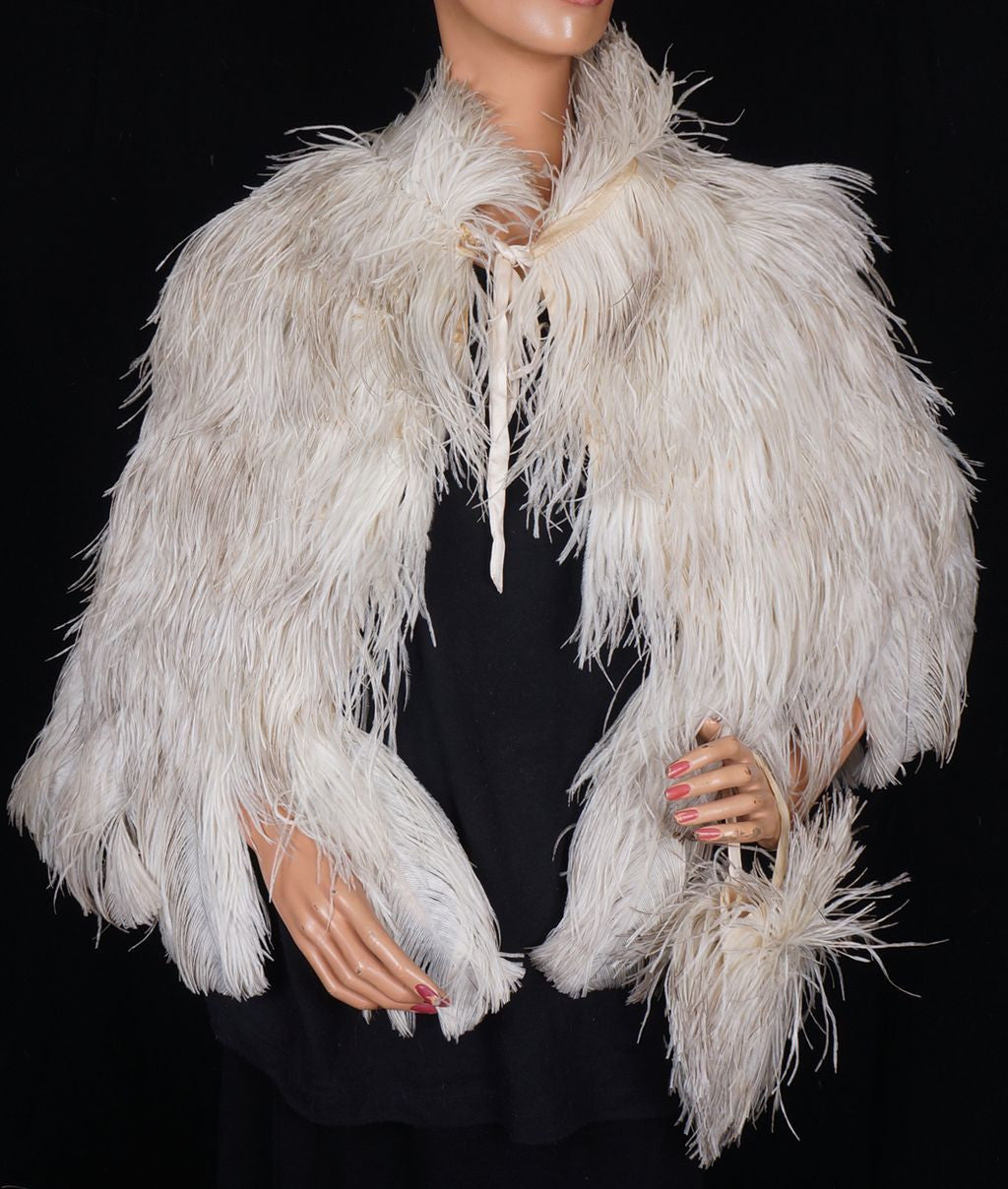 Vintage 1930s White Ostrich Feather Cape 30s Evening Capelet with Matching Purse  S / M - Poppy's Vintage Clothing